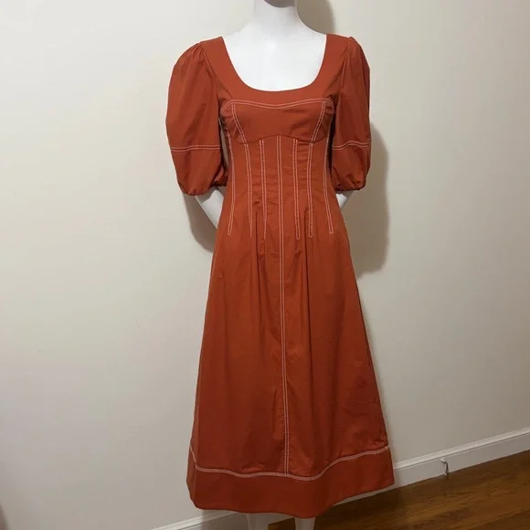 SIMKHAI Lena Puff-Sleeve Midi Dress Size 4 - Picture 5 of 13